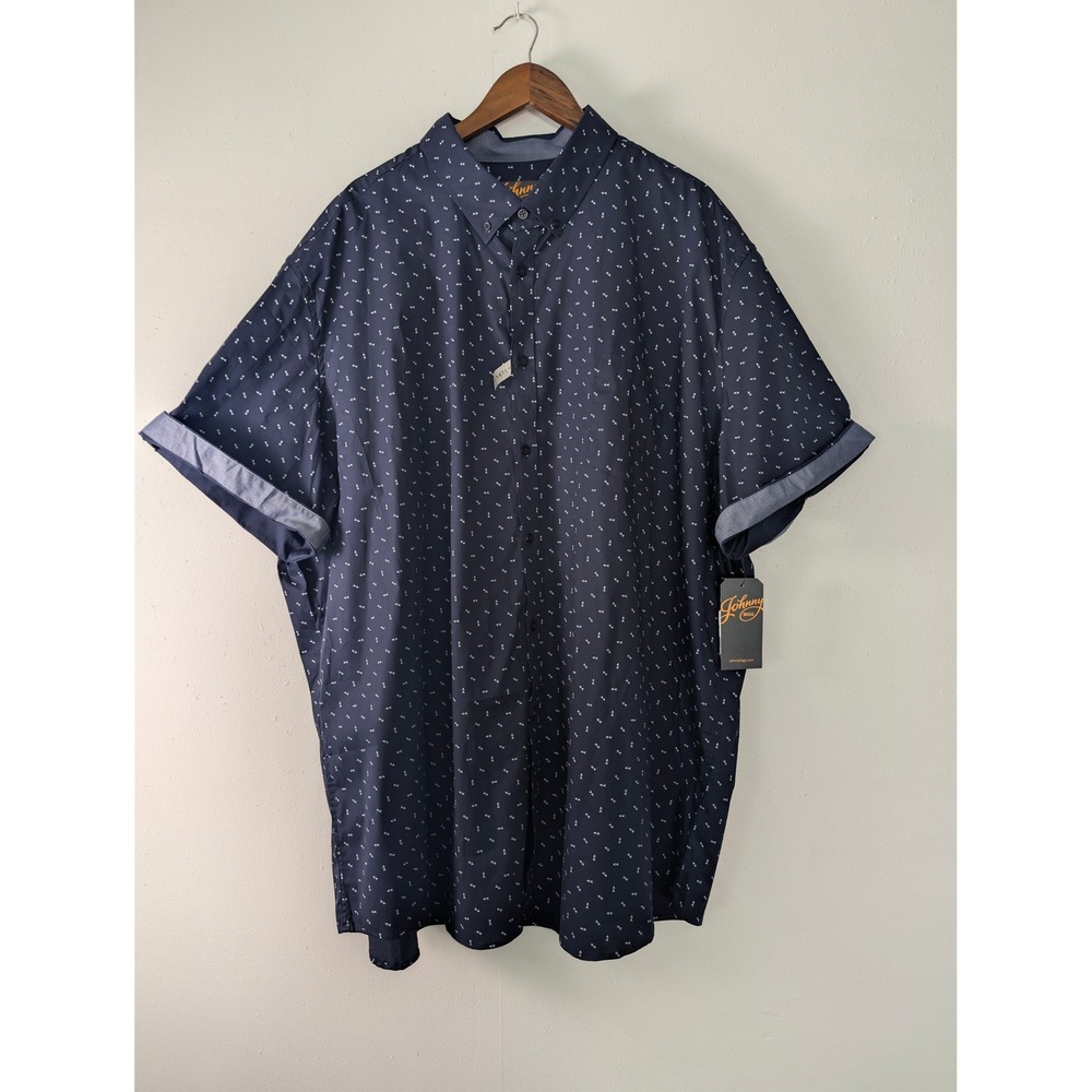 Johnny Bigg Button Up Shirt Mens 6XL Navy Blue Geometric Arrow Print Stretch